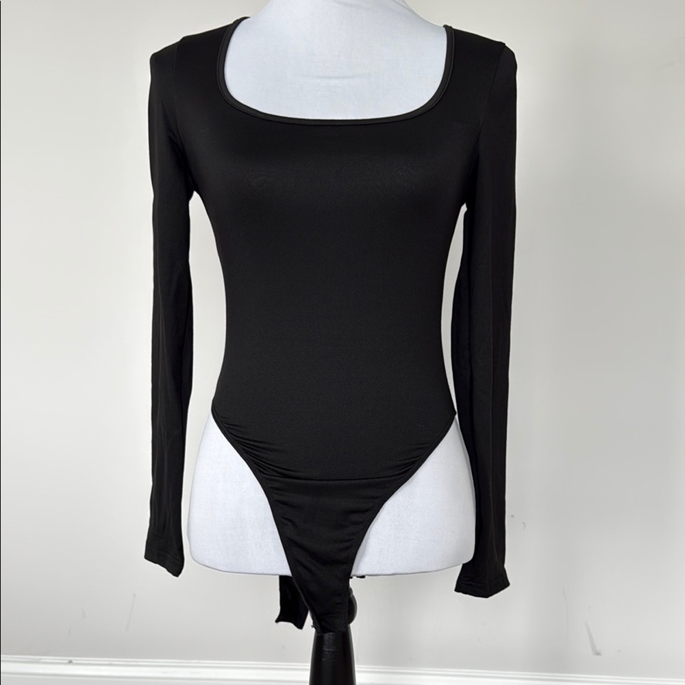 SHEIN Elegant Black‎ Square Neck Bodysuit Sz XS